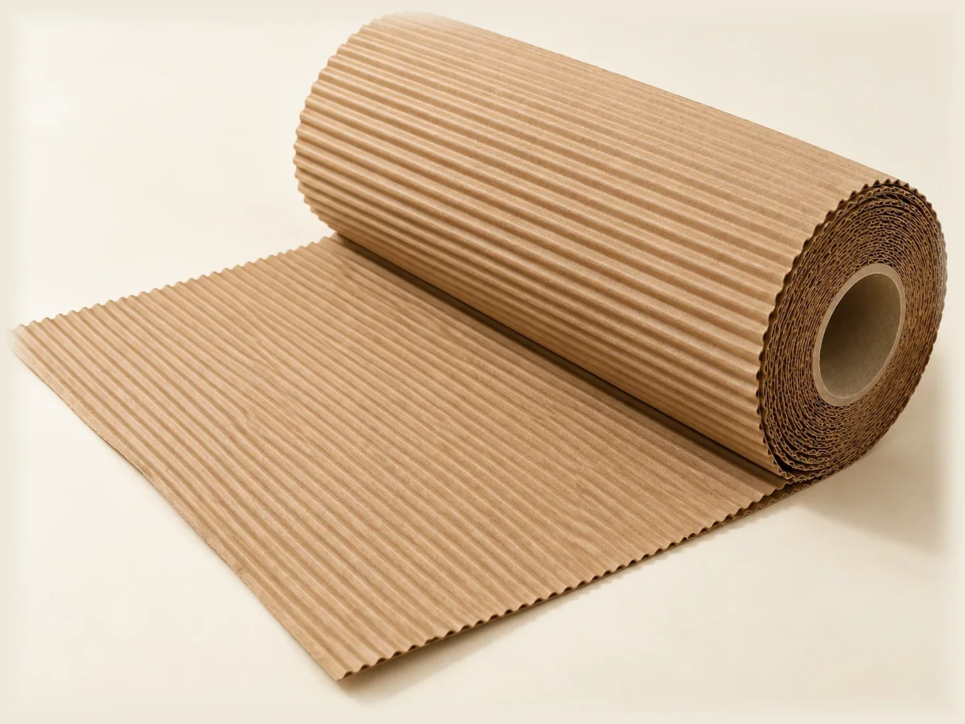 Roll of single-face corrugated kraft paper with a length unrolled