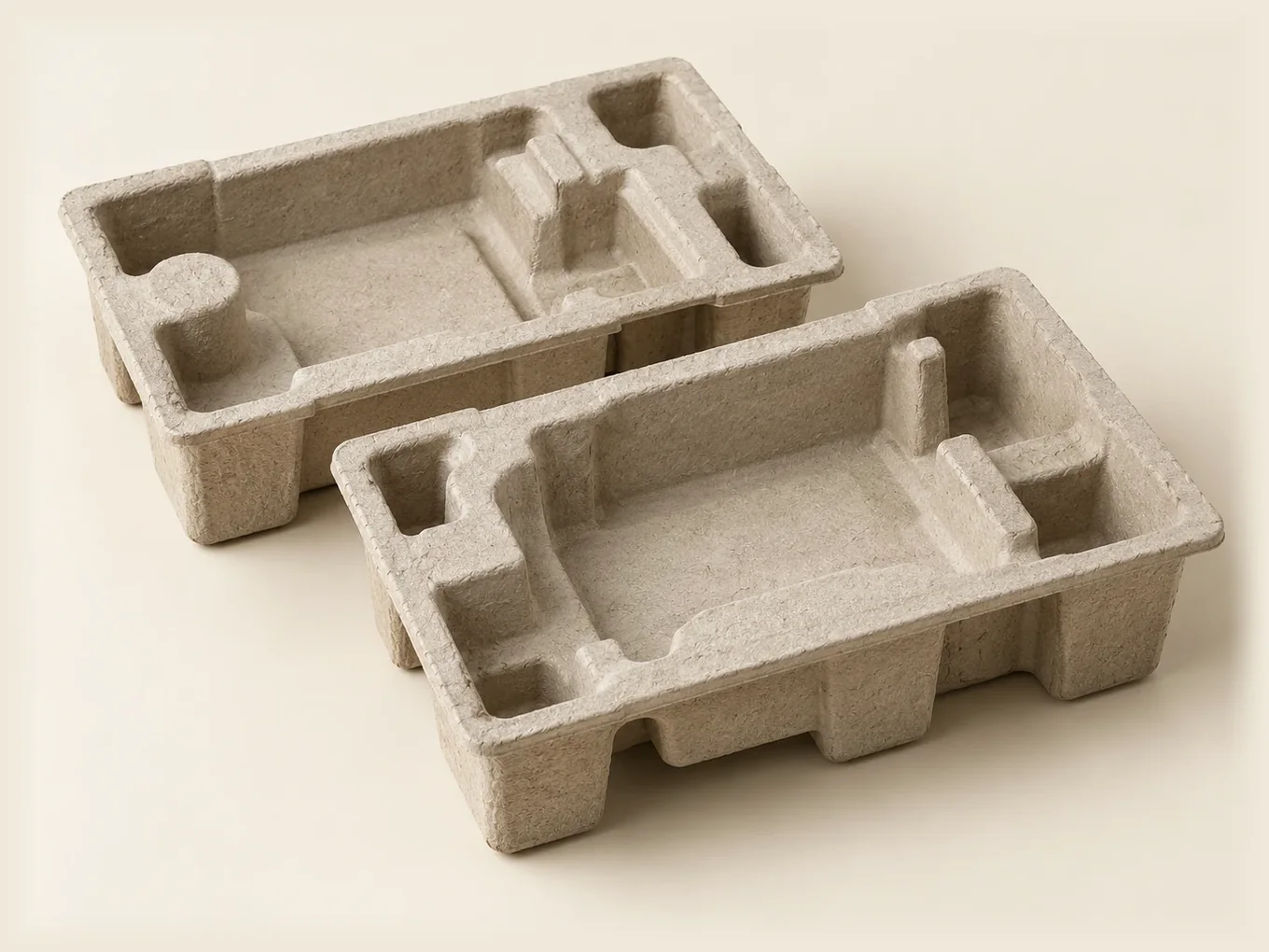 Moulded pulp packaging inserts with product cavities